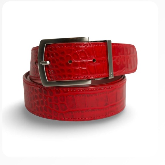 DRUH Belt Red Crocodile No Buckle Genuine Leather Crimson 36" - Picture 2 of 7